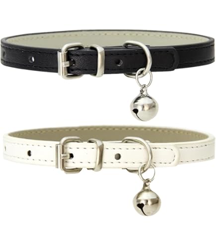 2er Set Ledergeschirr Für Katzen Mit Glöckchen - Verstellbare Haustierhalsbänder Für Kitten & Welpen
