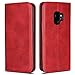 Price comparison product image DENDICO Case for Samsung Galaxy S9, Classic Leather Wallet Case Flip Notebook Style Cover with Magnetic Closure, Card Holders, Stand Feature - Red