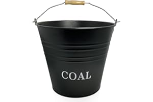 Winsome Coal Bucket with Wooden Grip Metal carry handle Black Coated Cast Iron Baskets Traeger drip Pail Pit Boss Oklahoma Joe's Grill Grease Bucket | 12 Liter Wide Open Top for Easy Filling