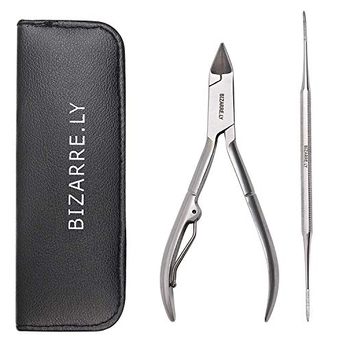 Coupe Ongles Kit - 2 Pinces Coupe-Ongles Robustes en Acier Inoxydable, Nettoyeur de Lime a Ongle pour Couper Les Ongles Durs et Épais, Fini Lisse, Idéal pour la Maison et le Salon, Livré avec Un Étui en Cuir