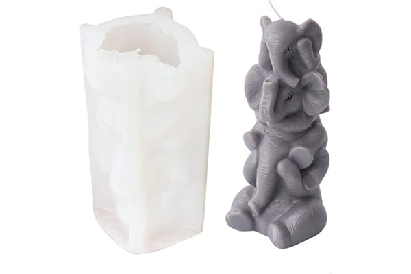 Xidmold DESIL2815 Moule en silicone 3D en forme d'éléphant pour fondant, décoration de gâteau, chocolat, savon, plâtre, cire de soja, artisanat en résine époxy (D), Blanc