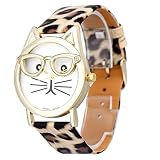 Ouneed® Uhren,Elegant Damen Uhr Katze Muster Lederband analoge Quarz Vogue Armbanduhr (khaki)
