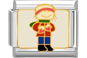 Quiges - Modulo Charm Link in stile italiano da 9 mm in acciaio inox Infanzia in inverno per bracciali in stile Italian Links