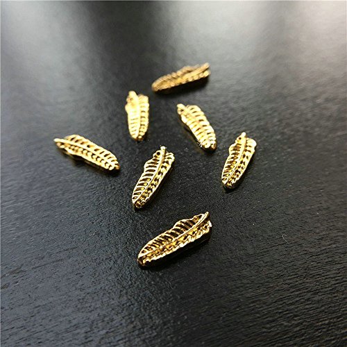20 pcs/lots Gold&Silver Feather Nail Art Decoration 3D Feather Nail Charms DIY Nail Art Nail Salon Supplies (2*5 gold)