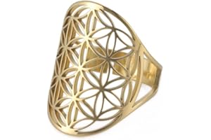 kkjoy Ażurowy pierścionek z kwiatem życia ze stali nierdzewnej regulowane otwarte pierścionki na palec obietnica pierścionek biżuteria prezent dla kobiet urocze panie