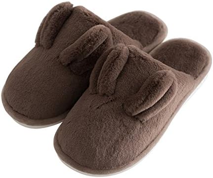 CWAIXXZZ plush slippers Cotton slippers female indoor anti-slip hand sewing the velvet soft ground floor home slippers men and non glue home couple plush shoes ,40-41 Code (39-40), a brown short rabbit ears.