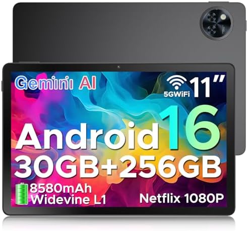 DOOGEE U11PRO Android 16 Tablet 11 Pollici, 30GB RAM+256GB ROM (2TB TF) 8580mAh, 90Hz Display, Unisoc T7200 Octa Core Tablet PC, 13MP+5MP, Widevine L1/ GPS/Face ID/OTG,Nero