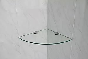 BSM MARKETING Étagère d'angle en verre trempé pour salle de bain, chambre à coucher, bureau - Finition chromée - 30 cm x 6 mm d’épaisseur