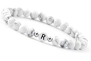 GD GOOD.designs EST. 2015 Perlenarmband Buchstabe I Partner Armband weiß mit echten Howlith Perlen I Geschenk für Couple I Personalisiertes Partnerarmband