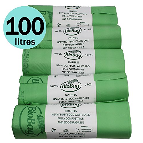 Buy 100L x50 Heavy Duty Compostable Food Waste Sacks Compost Bag Food