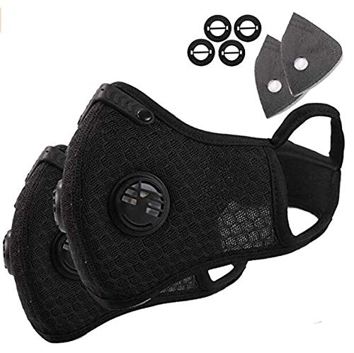 Máscara Antipolvo Carbono Activado para Ciclismo para Hombres y Mujeres, a Prueba de Polvo con filtros Extra y Válvulas, para Gas de Escape, PM2.5, Correr, Ciclismo, Actividades al -2 Negro