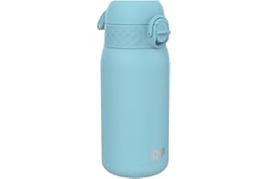 Ion8 Gourde Enfant, Inox Léger, 400ml, Non Isolé, Anti-Fuite, Facile à Ouvrir, Verrouillage Sécurisé, Lavable au Lave-Vaisselle, Poignée de Transport, Acier Inoxydable, Bleu D'Alaska