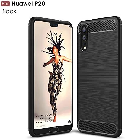 TH000 Carbon Fiber Back Design Cover for Huawei P20 Case Soft Rubber Full Range Protection Slim-Fit Hybrid Case Cover for Huawei P20 Case (black)
