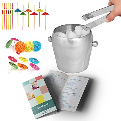 Barmix – 56-teiliges Cocktailmixerset, 750ml Shakerbecher, Sieb, gedrehter Löffel für die Mixing Bar, 25ml + 50ml Messbecher, ein Rüttler, Sieb, Rührlöffel, Messer, Eiskübel und Zangen, 24 hawaiianische Strohhalme 3D, runde Eiswürfelform + KOSTENLOSES Ideenbroschüre mit 150 göttlichen Rezeptideen. - 5