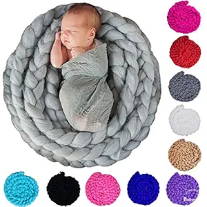 BabyMoon Braided Knit Throw Rug Blanket, Basket Filler Born Baby Photography Photoshoot Props (Dark Pink)