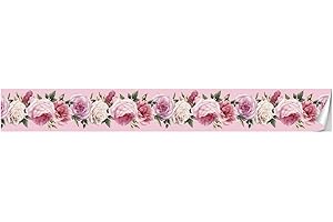 VisitRyl Bordure de papier peint Pivoine Rose - Décoration murale amovible - Frise Murale - Papier Peint Autocollant imperméable en PVC - Plinthe Autocollant - 15x300cm