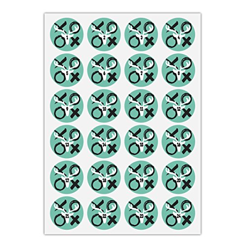 Download 5 x 24 rétro autocollants du calendrier de l'Avent avec les nombres 1 - 24 avec cerf et bisous, turquoise, MAT étiquette adhésive en papier, labels, vignettes, stickers pour faire des calendriers de l'Avent, décorer des cadeaux de Noel, décoration du table, des paquets, lettres etc. (ø 45mm; 5 x 24 nombres) Download 5 x 24 rétro autocollants du calendrier de l'Avent avec les nombres 1 - 24 avec cerf et bisous, turquoise, MAT étiquette adhésive en papier, labels, vignettes, stickers pour faire des calendriers de l'Avent, décorer des cadeaux de Noel, décoration du table, des paquets, lettres etc. (ø 45mm; 5 x 24 nombres)