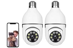 lvssiao 2-delad glödlampskamera, IP Camara med E27-lampa, 360 graders PTZ, utomhus WiFi-kamera med färg mörkerseende + rörels