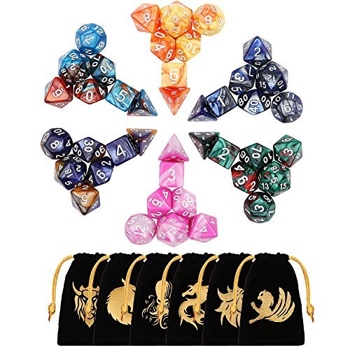 Dés Jeux De Role Donjons et Dragons Double-Couleur Polyédrique Jeu de Dés(7 Sets 42 Pieces)