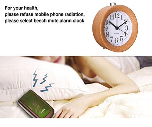 AUDEW Nachtlicht Kinder Oder Stunden Wecker Holz Wecker Mute Kreativ wecker Kleiner Runde Wecker Runde stilvoll Wecker - 5