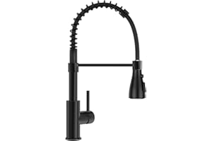 APPASO Kran kuchenny, stal nierdzewna, wysokociśnieniowa armatura kuchenna ze sprężyną, armatura zlewozmywakowa obracana o 360°, dostępna bateria mieszakowa do kuchni na gorąco i zimno, czarna matowa