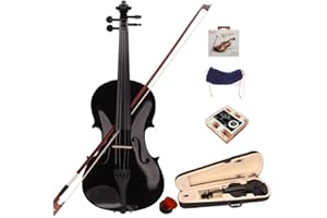 Bonnlo Violinenset in 4/4-Größe für Anfänger/Erwachsene/Kinder, Geige mit Etui, Bogensehne, Gefederte Schulterstütze, Kolophonium, Schwarz