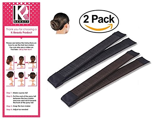Women's Hair Bun Maker French Twist Hair Fold Wrap Snap by K-Beauty (1 Black, 1 Brown)