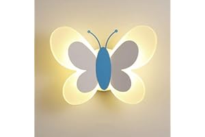AOOPOO Lampada Muro LED Bambini Cameretta della Lampada Applique A Farfalla Applique da Parete della Scuola Materna in Acrilico Butterfly Light, Luce Parete Interni per Vivaio Stanza Bambin (Blue)