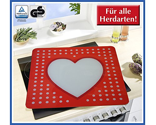 WENKO 2511917500 Motivplatte Herz – für alle Herdarten, Schneidbrett, Gehärtetes Glas, 50 x 1.8-4.5 x 56 cm, Mehrfarbig - 2
