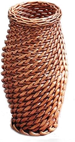 TELLW Pure handmade basket Wicker rattan vases pots home decoration decorations flower arrangement flower basket Brown Ellipse