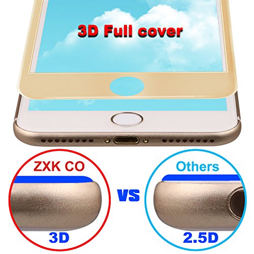 iPhone 7 Plus Panzerglasfolie, ZXK CO 2 Stück Ultradünn 3D Full Screen 99% durchsichtiger Displayschutzfolie Panzerglas Schutzfolie Schutzglas 9H Hartglas für iPhone 7 Plus – Gold 3D Round edge - 5