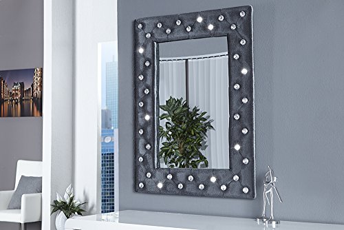 Großer Wandspiegel BOUTIQUE 80×60 silbergrau edler Samtstoff mit Strassknöpfen Spiegel Barockspiegel Barockstil - 9