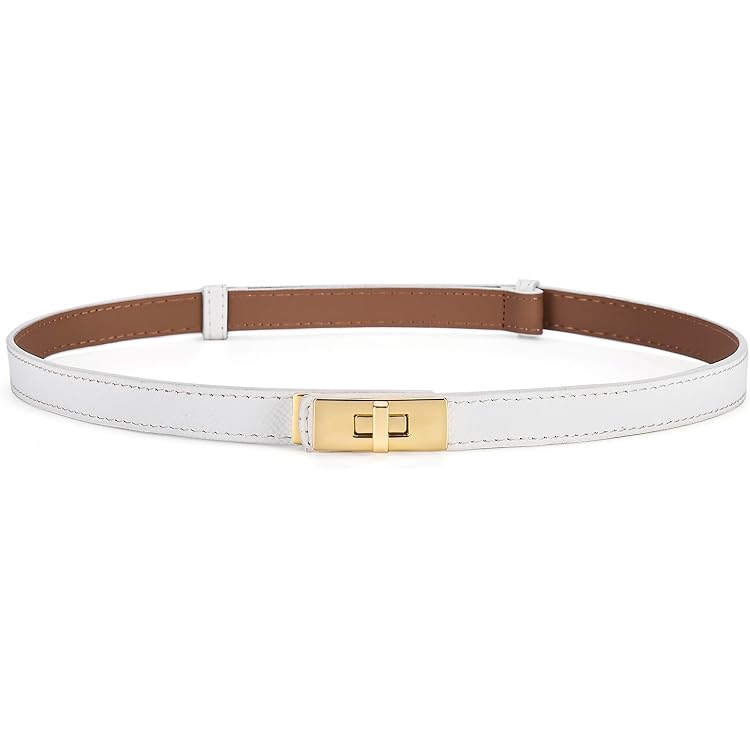 Lot De 2 Ceintures Fines En Cuir Synthétique – Boucle Dorée – Pour Femmes/filles – Taille Réglable (80 Cm Ou 90 Cm)