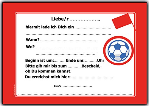 8 x Einladungskarten Fussball Rot Weiss Kindergeburtstag Einladung Einladungen Karte Einladungs-Set Motto - 3