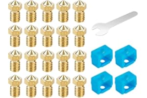 HOCENWAY 20-teiliges V6-Düsen-Set + 4 Silikonsocken + Wrentch kompatibel mit 1,75 mm Anycubic Mega S X Chiron, Prusa i3 MK3S Prusa Mini Mini + Extruder Hotend 3D-Drucker