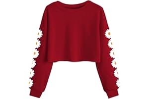 Imily Bela Sudadera corta con estampado de margaritas para niñas, linda sudadera de manga larga para niños