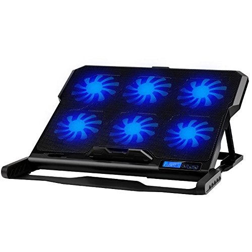 'Halterung Kühler bis 6 Lüfter für Laptop Notebook PC, Konsolen... Kompatibel Gerät von 9 bis 17, blaue LED-Beleuchtung, Belüftung und höhenverstellbar, 2 Ports USB...
