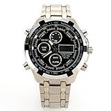 Herren Mechanische Uhr Digital Uhren Edelstahl Wasserdicht Luxus Classic Automatik Armbanduhr mit LED Hintergrundbeleuchtung Handgelenk Uhren für Männer, Silber