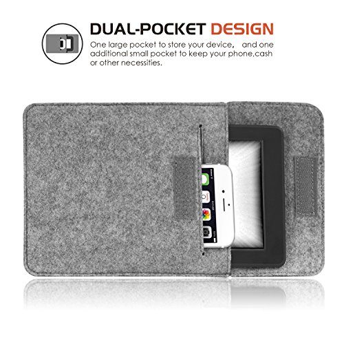 MoKo Kindle Paperwhite / Kindle Oasis / Kindle Voyage Felt Sleeve Hülle – Tragbare Filz Schutzhülle Tasche für Amazon Kindle Paperwhite / Voyage / Kindle Oasis / Kindle 7. / HD 6 6 Zoll, Hellgrau - 4