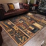 JLDN géométrie rétro Tapis, Shaggy Tapis Antidérapant Tapis de décoration Lavable en Machine Tapis Salon pour Living Room Canapé Chambre Décor,1.6x2.3m/5x7ft