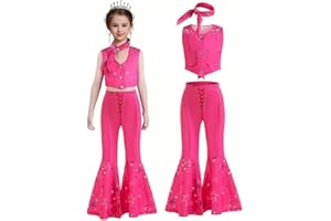 CFIBGDK Cowgirl Outfit 70s 80s Hippie Disco Dress Up Girls Pink Halloween Cosplay Costume