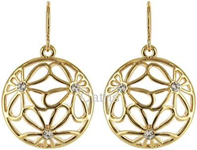 Rodney Holman Gold Plated Floral Circle Crystal Set Drop Earrings