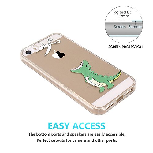 iPhone 5 Case, iPhone 5s Case, JIAXIUFEN Clear Soft TPU Back Cover with Cute Pattern for iPhone 5/5s /SE - Hungry Crocodile