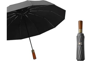 erised's bifrost Luxe 12 Parapluie en os Pliant de Voyage pour Homme et Femme,Ouverture et Fermeture Automatique,Résistant au Jusqu‘à 140 km Vent, Anti Tempete, Soleil,Manche en Bois