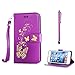 Produktbild KSHOP für HTC One M8 Case Cover Bookstyle Tasche Flip Case Brieftasche Handyhülle PU Ledertasche lila mit Bronzing Drucken Schmetterling Ultra Slim Smart Ledertasche Flip Etui mit Standfunktion + Bleistift Touch lila