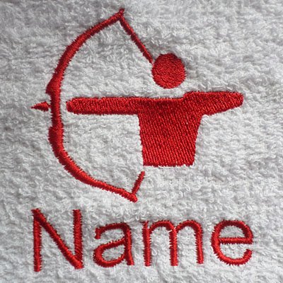 Preisvergleich Produktbild Waschlappen, Handtuch, Badetuch oder Badelaken personalisiert mit Bogenschießen Logo und Namen Ihrer Wahl, 100 % Terry-Baumwolle, White, Black, Aqua, Cream, Chocolate, Navy Blue, Sky Blue, Bath Towel 70x130cm