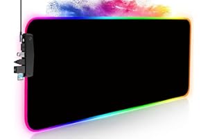 OWEGE RGB Gaming Mouse Mat XXL with 4 USB Ports, RGB Mouse Mat Large with 14 Lighting Modes, 7 LED Colours, Stitched Edges, Waterproof, Non-Slip, Improves Precision, Completely Black, 800 x 300 mm