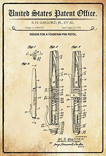 Generische Piastra in LAMIERA 30 x 20 cm U.S. Brevetto Office. - Design for a Fountain Pen Pistol - 1954 - deko7