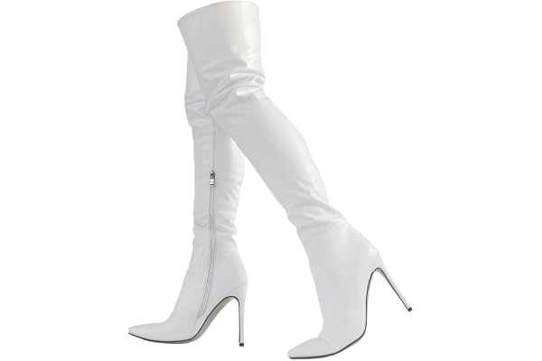 LIUGUISUOCHBH Talons Hauts pour Femmes. Cuissardes Sexy pour Femmes. Bottes à Talons Aiguilles Blanches au-Dessus du Genou pour Femmes. Talons Hauts pour Club de stripteaseuses