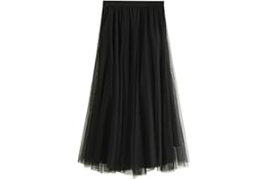 SotRong Tutù da donna in tulle elasticizzato a vita alta a strati in rete a strati per balletto, festa di nozze, ballo di fine anno, gonna midi a trapezio, gonna in polpaccio plissett